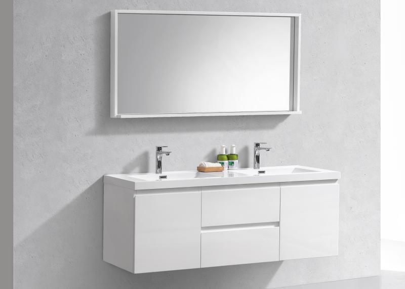 60 Inch Fashionable High Gloss White Floating Bathroom Vanity