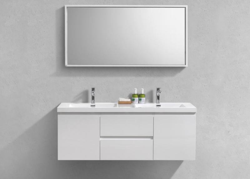 60 Inch Fashionable High Gloss White Floating Bathroom Vanity